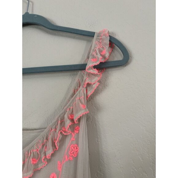 Free People Maxi Dress Hot Pink Beige Embroidered Sz Small - Picture 3 of 8